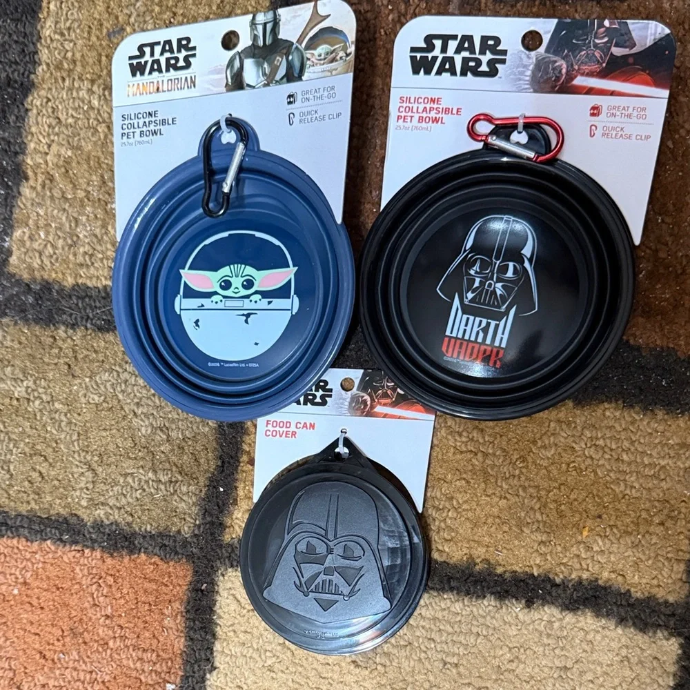 Disney Star Wars Blue & Black Collapsible Bowls and Food Can Cover NEW